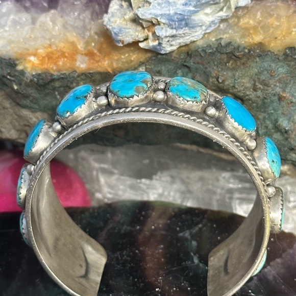 Turquoise  unisex men's sterling silver southwestern cuff - Picture 5 of 14